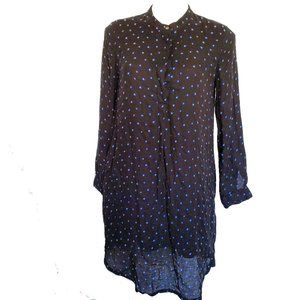 Mo Vint  Dress Black Blue Polka Dots Button Down Long Sleeve Knee Length‎